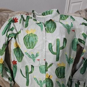 Cactus Print Button-Up Shirt